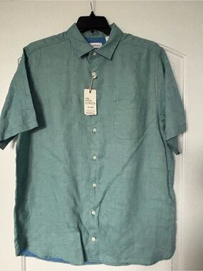 NWT Caribbean Isle Sands Linen Shirt Men's LT Large Tall Sage Green Short Sleeve
